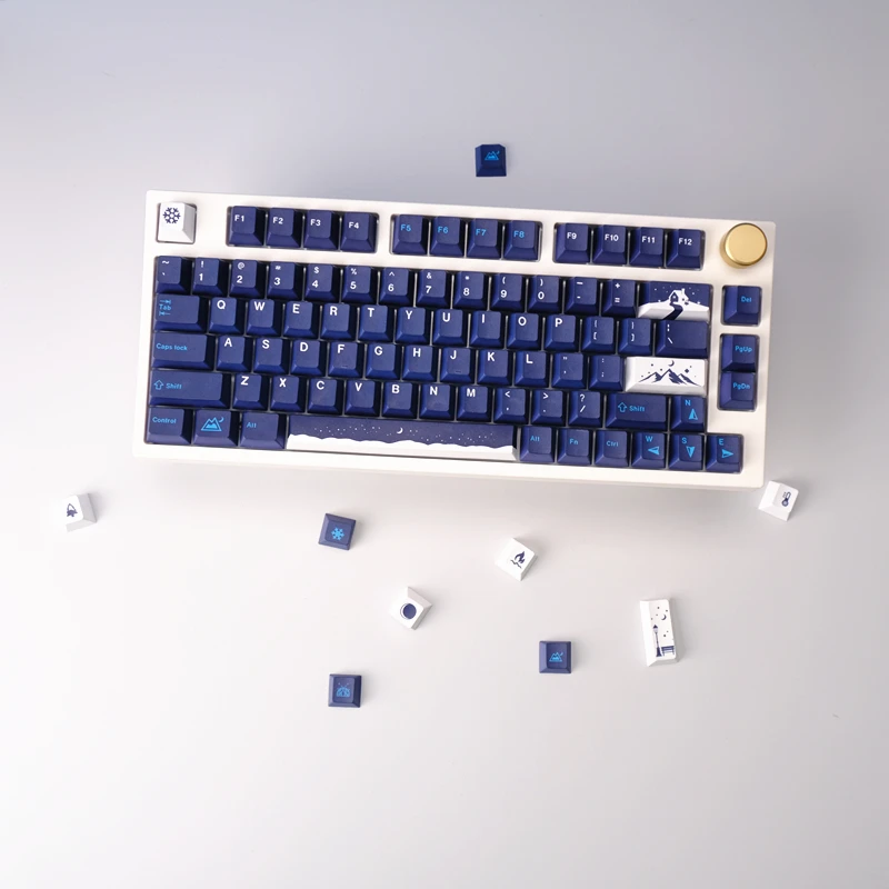 Titan Nation Snowy Night Keycaps Blue Keycap 129keys Pbt Five-Sided Sublimation Original Height for Mechanical Keyboard GH60