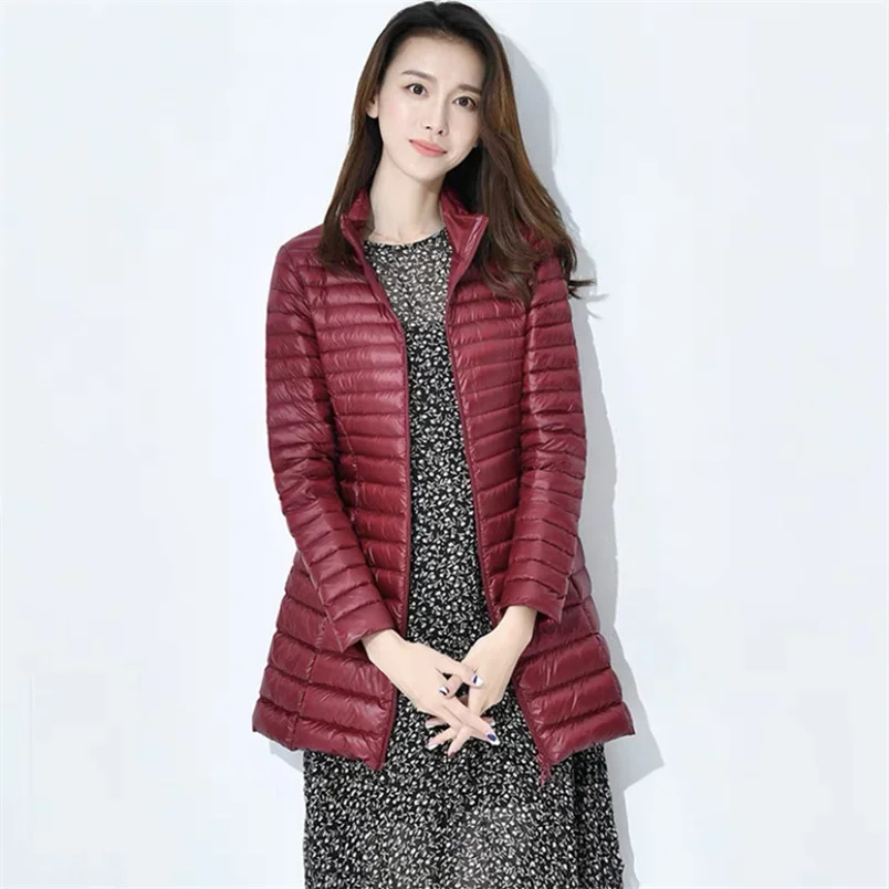 Lightweight Long Jacket Women Fashion Stand Collar Solid Down Coats Female Zip Up Ultra-light Coats Fall Fashion Clothing