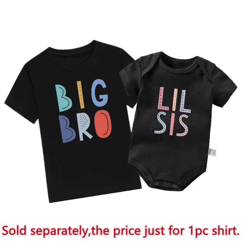 New Big Bro Lil Sis Sibling Clothes Cotton Family Matching Brother Sister Outfits Black Kids Shirt Baby Rompers Birthday Gifts