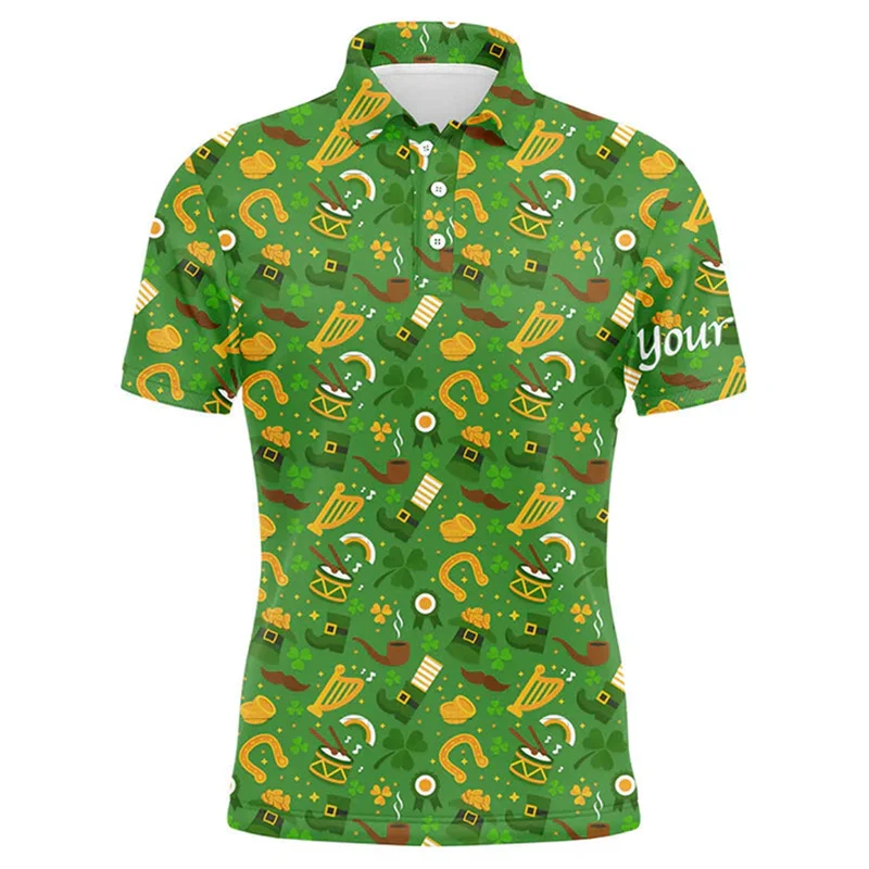 Ireland St. Patrick's Day 3D Printing Polo Shirt Lucky Green Trefoil Graphic Short Polo T Shirt Vintage Unisex Polo Shirts Polos