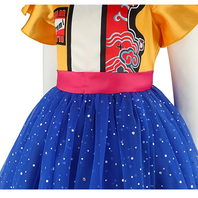 Golden Girls Gelbes Prinzessinnenkleid mit Flatterärmeln Graffiti-Muster Blaues Paillettenkleid Kinder Koreanisches Pop-Sänger Cosplay-Kostüm – Detail 5