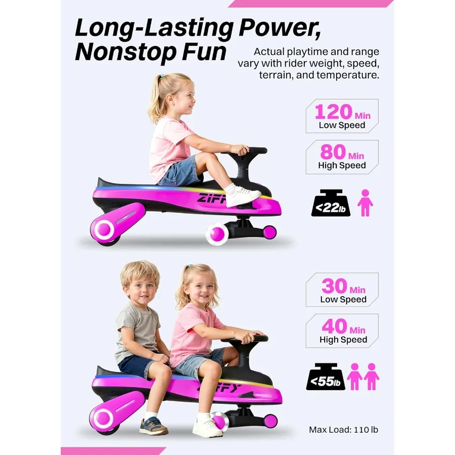45W 5.5A Electric Wiggle Car with Pedal, Light-Up, Rechargeable Battery, 2-in-1 Swing Car, 2 Speed Ride-On Toy, Anti-Rollover, F