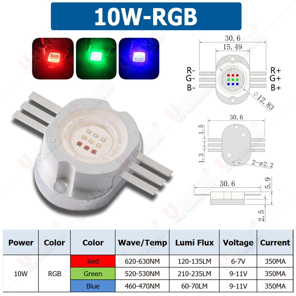 2pcs 30W RGBW led stage lamp source, 10W RGB led floodlight source High power led chip bead diy for outdoor bulb track lawn lamp