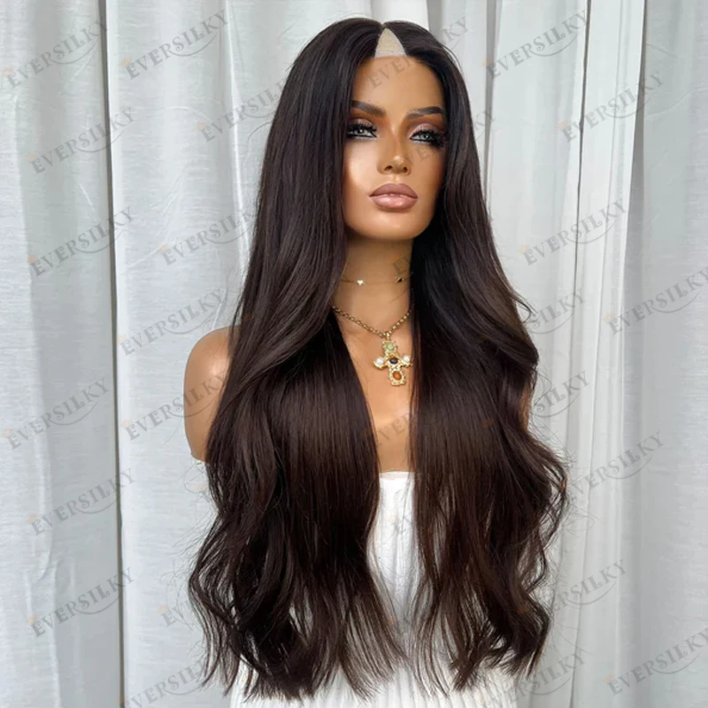شعر بشري لعذراء إيطالي أومبير أحلك بني متموج قليلاً آلة كاملة صنع U جزء الباروكات للنساء السود سوبر طويل 30 بوصة الباروكات