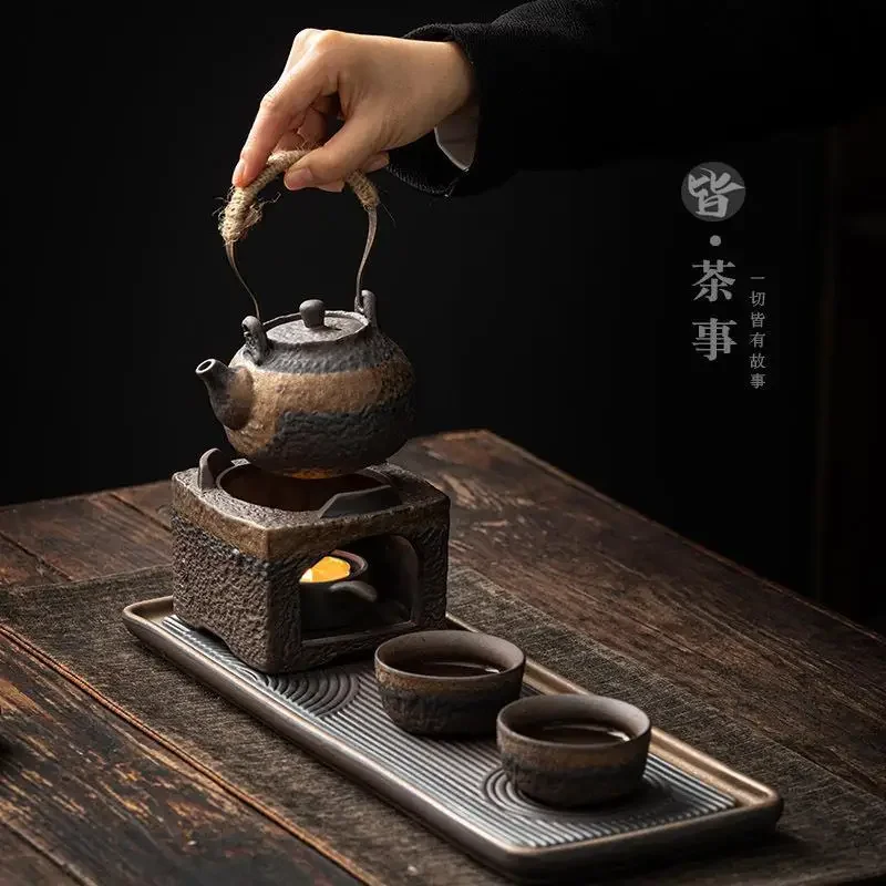 Japanese Style Warm Tea Mini Set Chinese Kung Fu Tea Set One Pot Two Cups Stoneware Teacup Teapot and Saucer Ceramic Tea Set