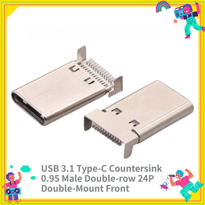 

5/10PCS USB 3.1 Type-C Countersink 0.95 Male Double-row 24P Double-Mount Front Pasting and Back-inserted Bent Interface