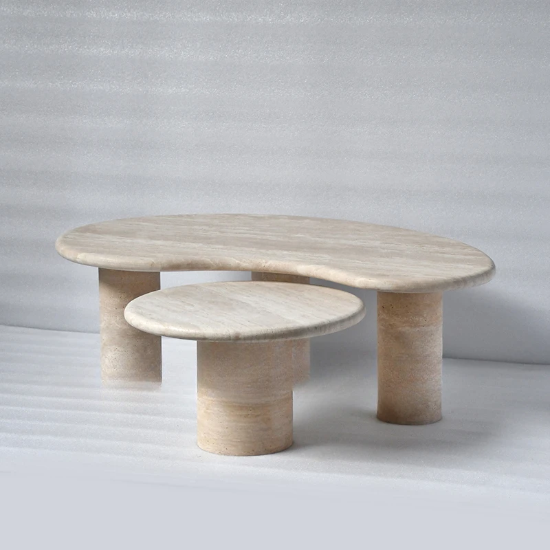 طاولة قهوة مستديرة فرنسية حديثة من الحجر الجيري مصممة لغرفة المعيشة المنزلية وطاولة قهوة بسيطة