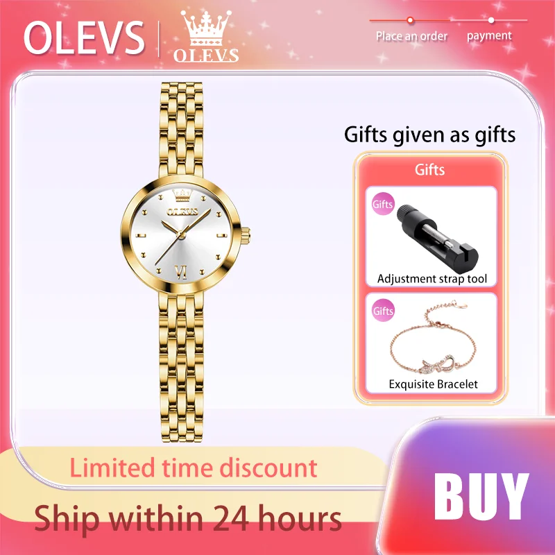 OLEVS Original Brand Elegant Women's Watches Versatile Quartz Watch Waterproof Stainless Steel Strap Gift Bracelet Lady Watch