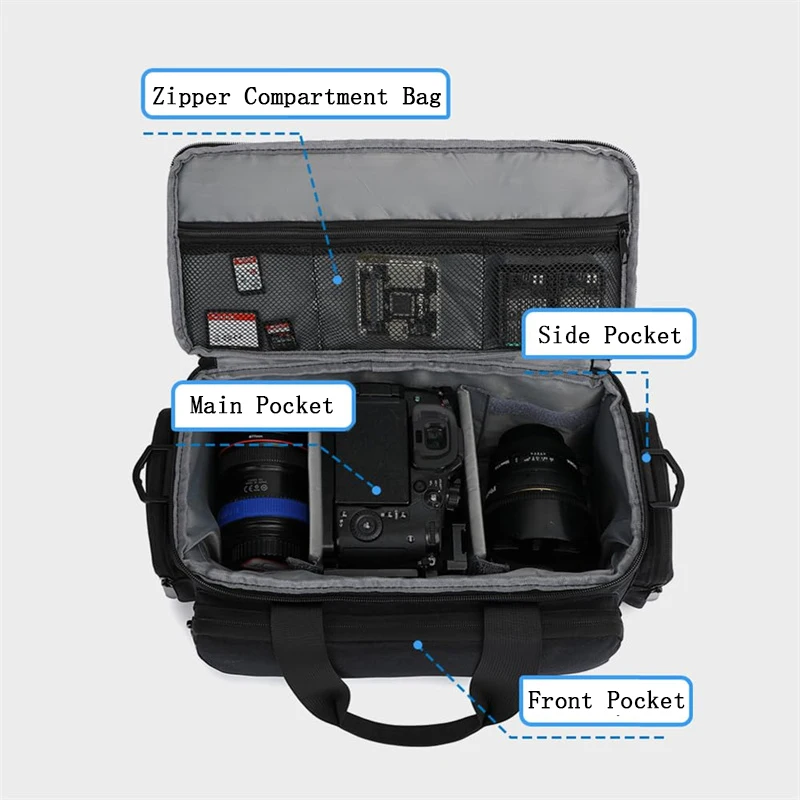 SLR Camera Bag for Nikon Canon Sony Water-resistant Shock-proof for Mirrorless Camera  Removable Dividers And Shoulder Strap