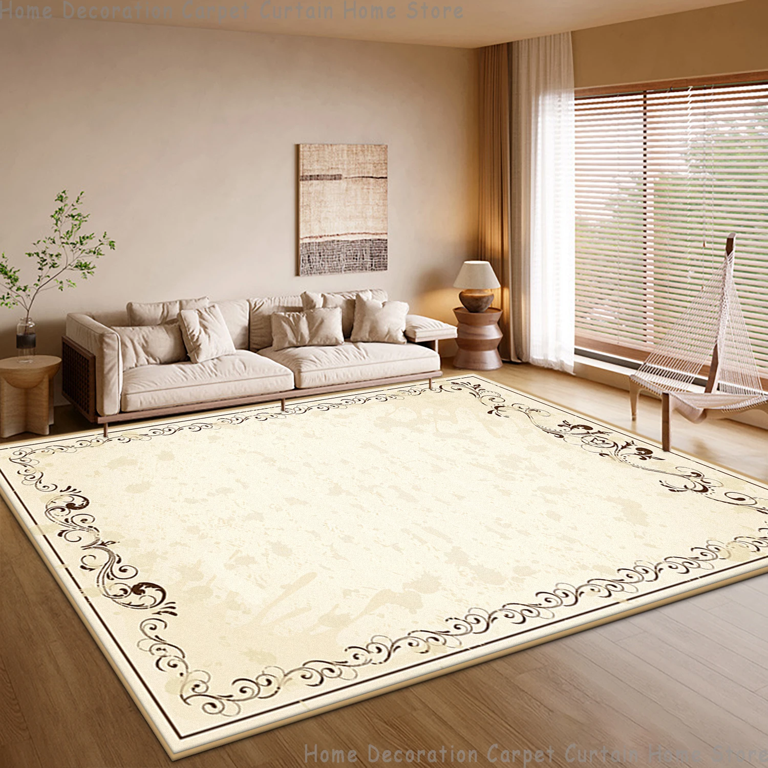 Cream European Vintage Border Print Large Area Carpet for Living Room Bedroom Soft Luxury Rug Decor Non‑slip Washable Floor Mats