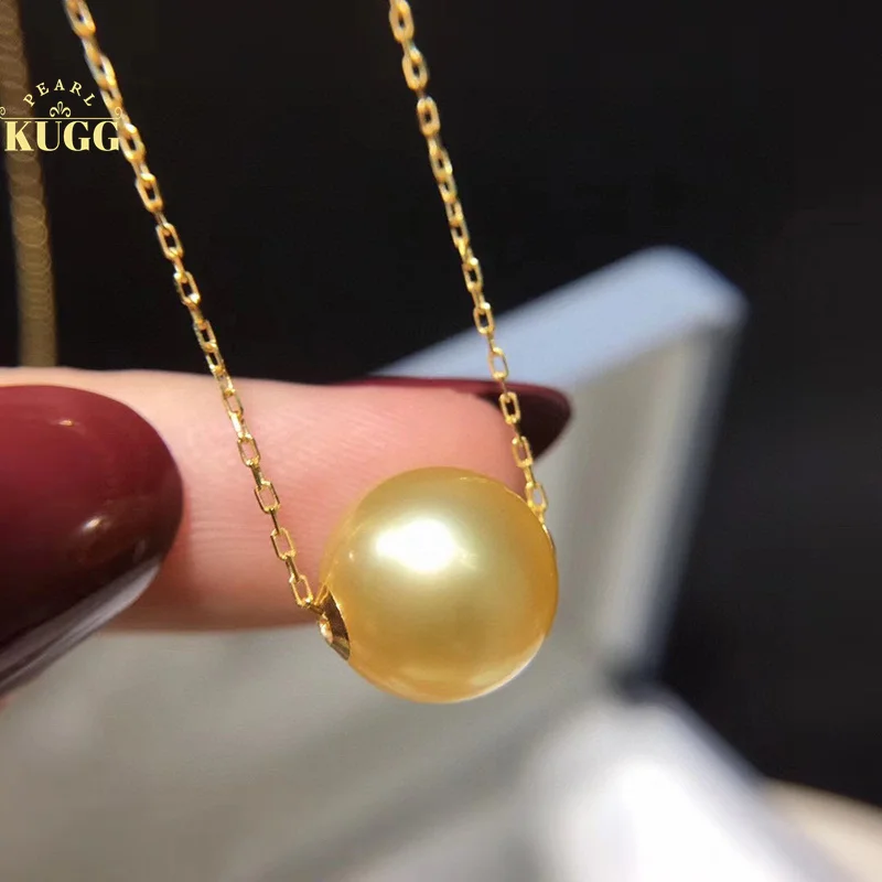 

KUGG PEARL 18K Yellow Gold Necklace 10-11mm Real Natural South Sea Gold Pearl Necklace for Women Birthday Gift High Jewelry