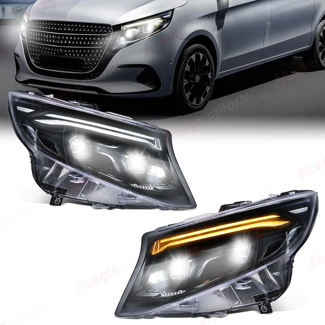 

Светодиодные фары для Mercedes Benz Vito W447 2016 2017 2018 2019 2020 2021 2022 2023 2024 Фара указателя поворота DRL дальнего света