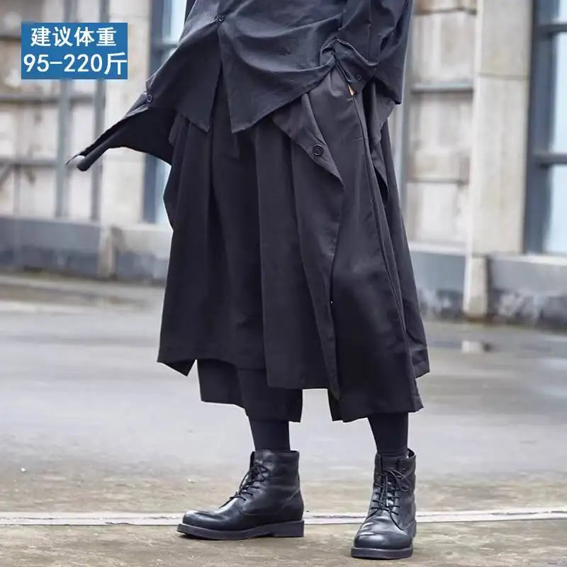 

Мужские повседневные брюки-кюлоты унисекс в японском стиле весна-лето, темные, укороченные, для парикмахеров