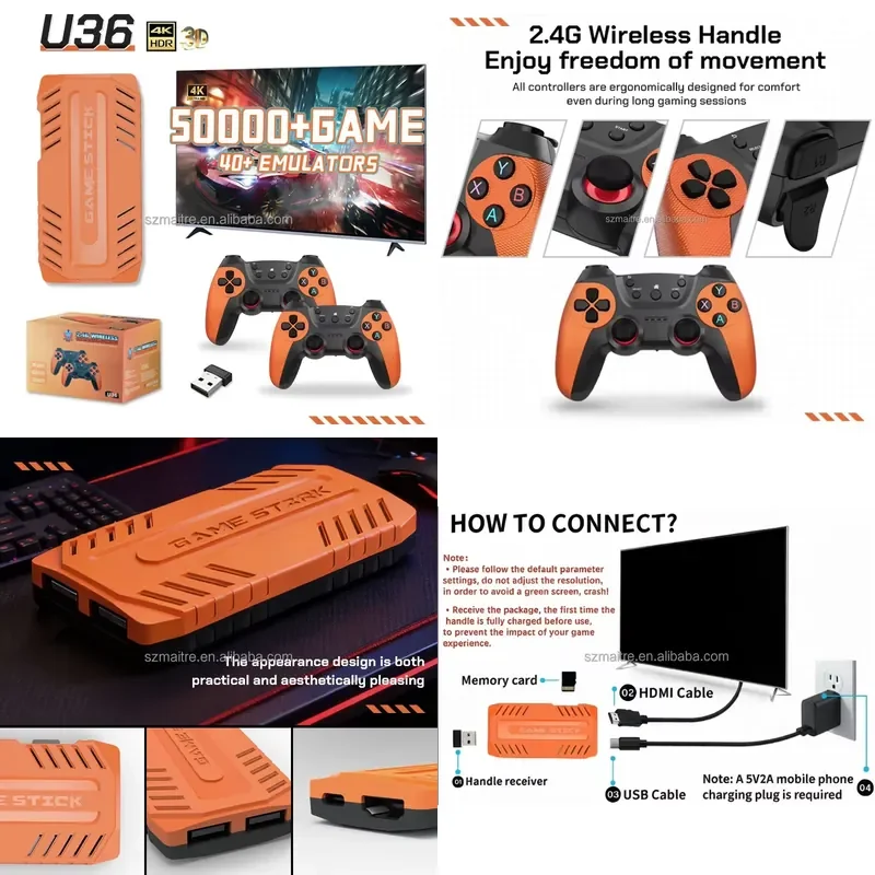 New U36 retro video game console 4K high definition TV output 128GB 40 + emulator 50000 + game 2.4G wireless controller, home