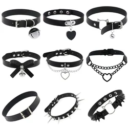 Punk Black Goth Choker Necklaces For Women Men Gothic Rivets Cat Bell Ball Pendant Necklace Collar Choker Harness Jewelry Gifts