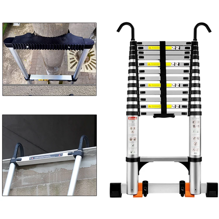 Lightweight Single-Sided Aluminum Folding Retractable Loft Ladder with Hooks Telescopic Design for Household & Hospital Use