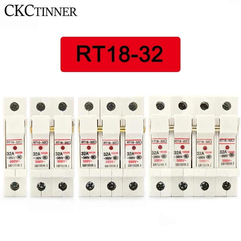 1P 2P 3P 4P RT18-32X AC ~380V Copper Fuse Holder 500V 10x38mm DIN rail mounting fuse holder bottom adapter with fuse