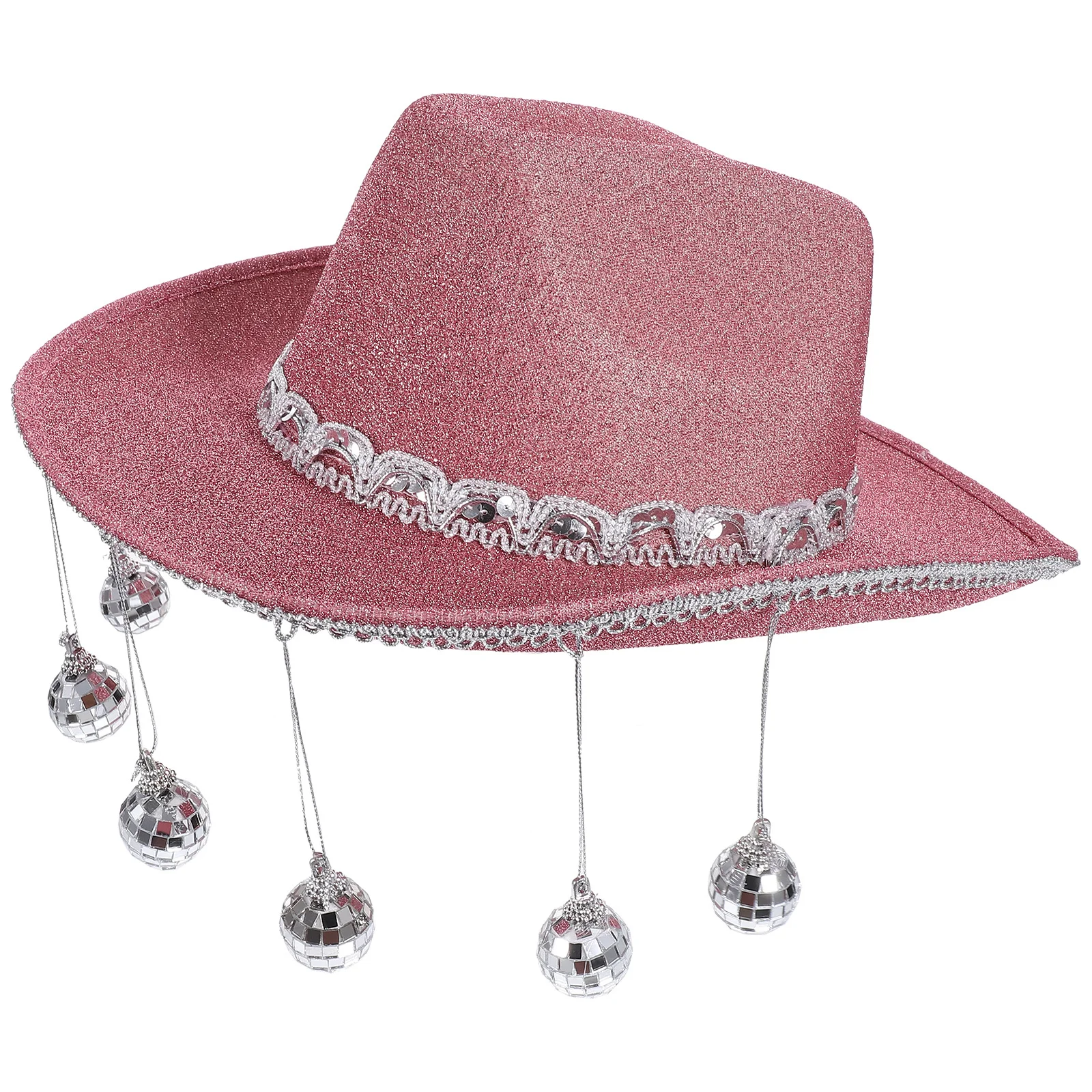 

Cowgirl Hat Disco Ball Fringe Wide Brim Eye-Catching Party Headwear Masquerade Cosplay Costume Accessory Women