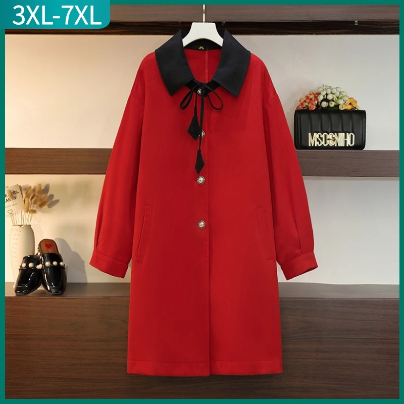 

New 2022 Winter Plus Size Overcoat For Women Large Size Loose Long Sleeve Red Thick Button Long Woolen Coat 3XL 4XL 5XL 6XL 7XL