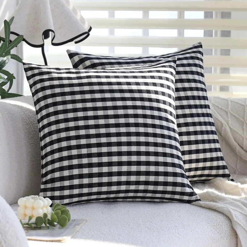 

2 PCs Ins Minimalist Plaid Pillow Covers 18x18Inch Green/Black 2 Colors Farmhouse Country Couch Cushion Covers 45x45cm