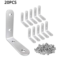 20PCS L Brackets – 2 Inch Stainless Steel Corner Braces with Screws, 90° Right Angle Shelf Supports for Wood Furniture, Table