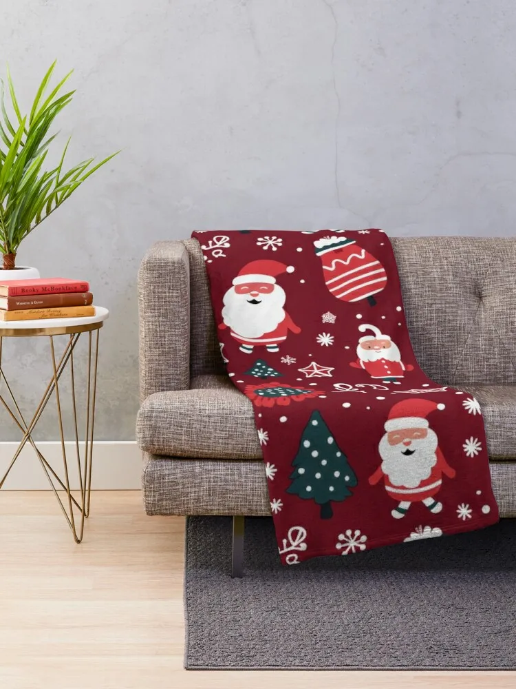 Santa\'s Jolly Christmas Pattern Throw Blanket Cute Blanket Plaid warm winter blanket Decorative Sofa Blankets