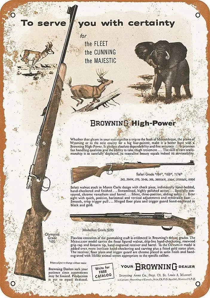 Browning High-Power Rifles Vintage Metal Sign 8x12 inches, TinSignEUa30173 sign
