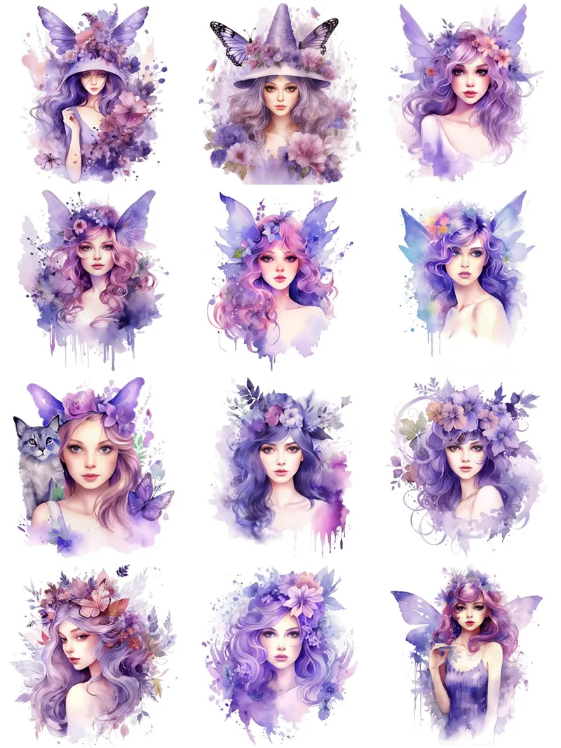 12Pcs/Pack Purple Dream Princess Sticker DIY Craft Scrapbooking Album Junk Journal Decorative Stickers