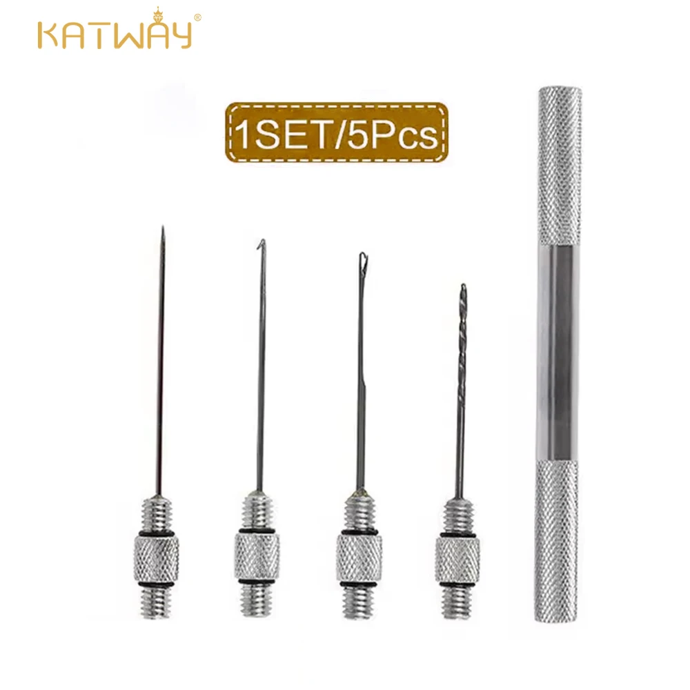 

KATWAY 5-In-1 Carp Fishing Rigging Tool Set Bait Needle Kit Bait Boilie Drill Stringer Nonslip Aluminum Alloy Handle HH-AA536