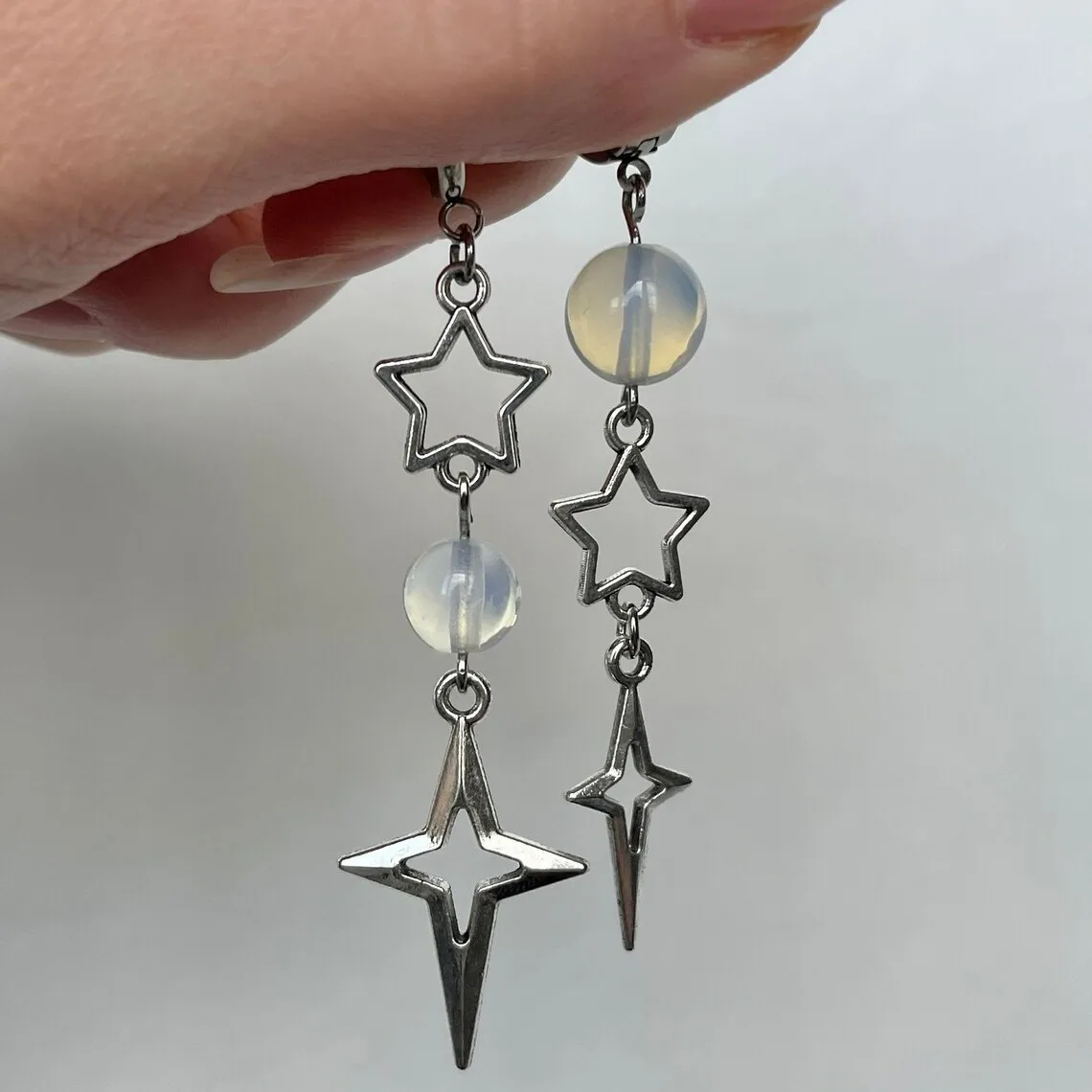 Punk Star Earrings, Pentagram, Protein beads, North Star ear hooks, Y2k, Gothic, hypoallergenic, asymmetrical ear hooks, cute