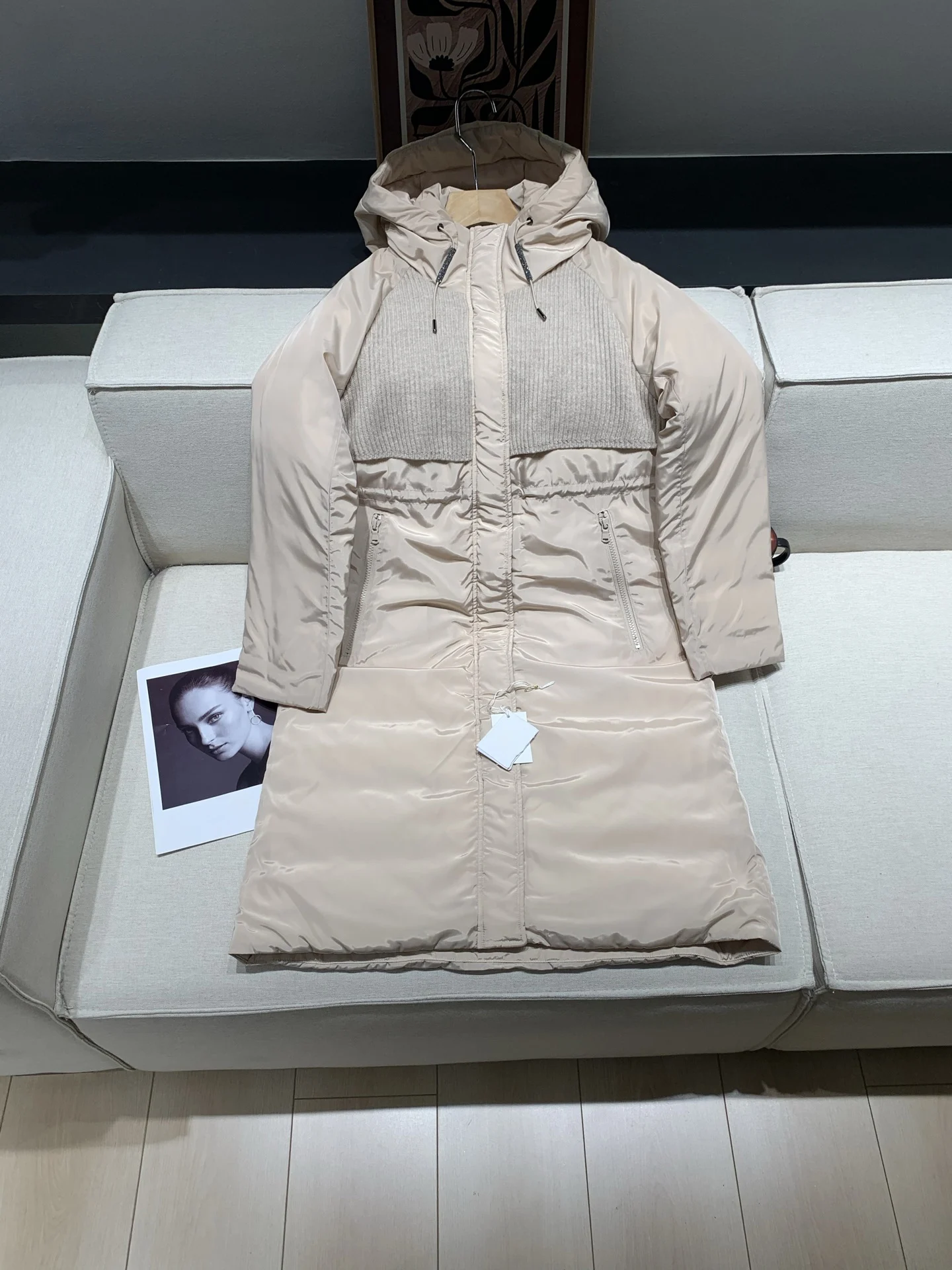 سترة خريف/شتاء متوسطة الطول، بسيطة وأنيقة، بطة بيضاء أسفل، مقنعين، خصر نحيف، ملابس خارجية دافئة للنساء #1