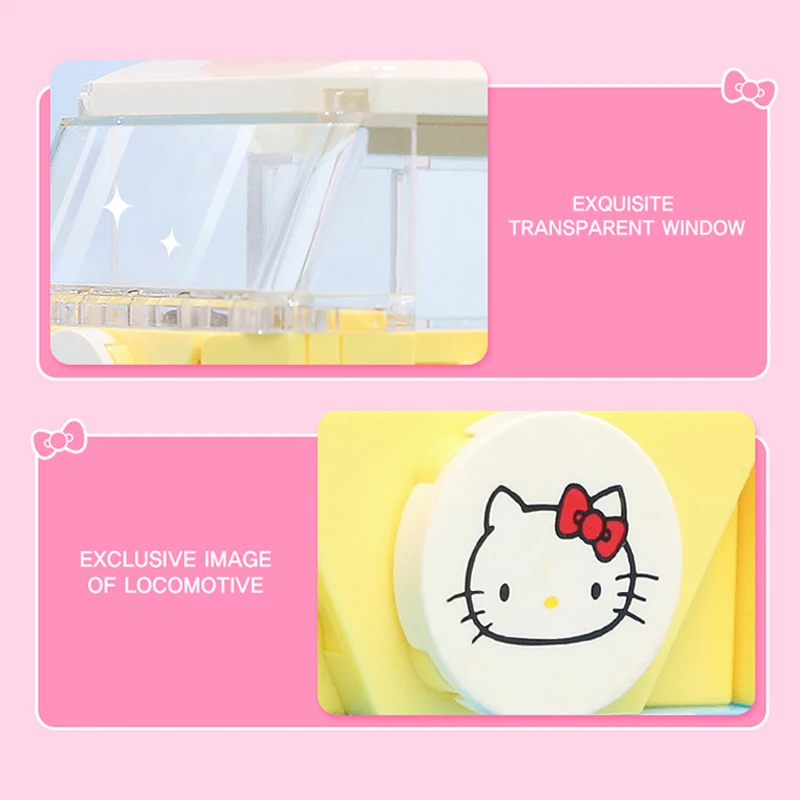 Sanrio Hello kitty City Car Building Blocks Diy Romantic Pink Car Bus Model Bricks Desktop Decoration Toy For girl Holiday Gifts