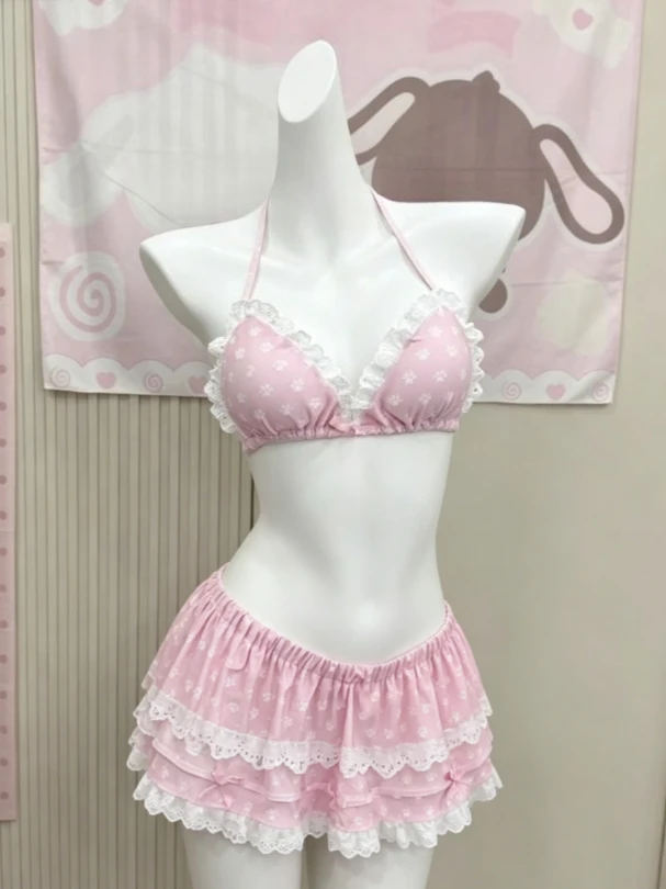 2026 Trendy Fairy Sweet High Waist Slim Fit Split Bikini Set Women Print Swimwear Beach Vacation Summer Party Fashion Chic New