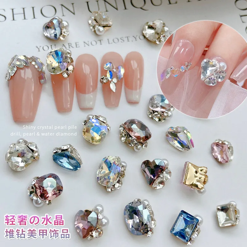 5PCS Stacked 3D Nail Art Rhinestones Colorful Crystal Diamond Pearl Accessories Pile For Manicure Nails Decoration Supplies