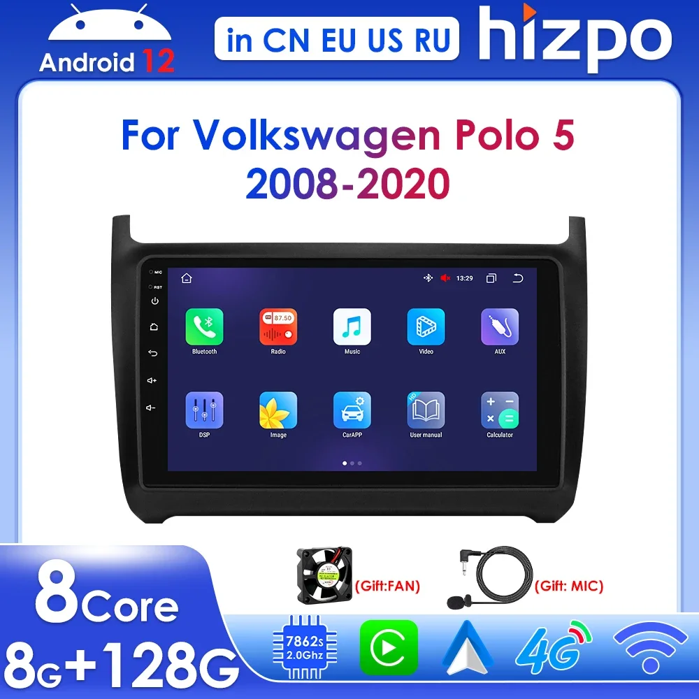 

Hizpo Autoradio Wireless Carplay Stereo Android 12 for Volkswagen POLO 2010-2020 Car Radio Multimedia Player GPS Navi BT RDS DSP