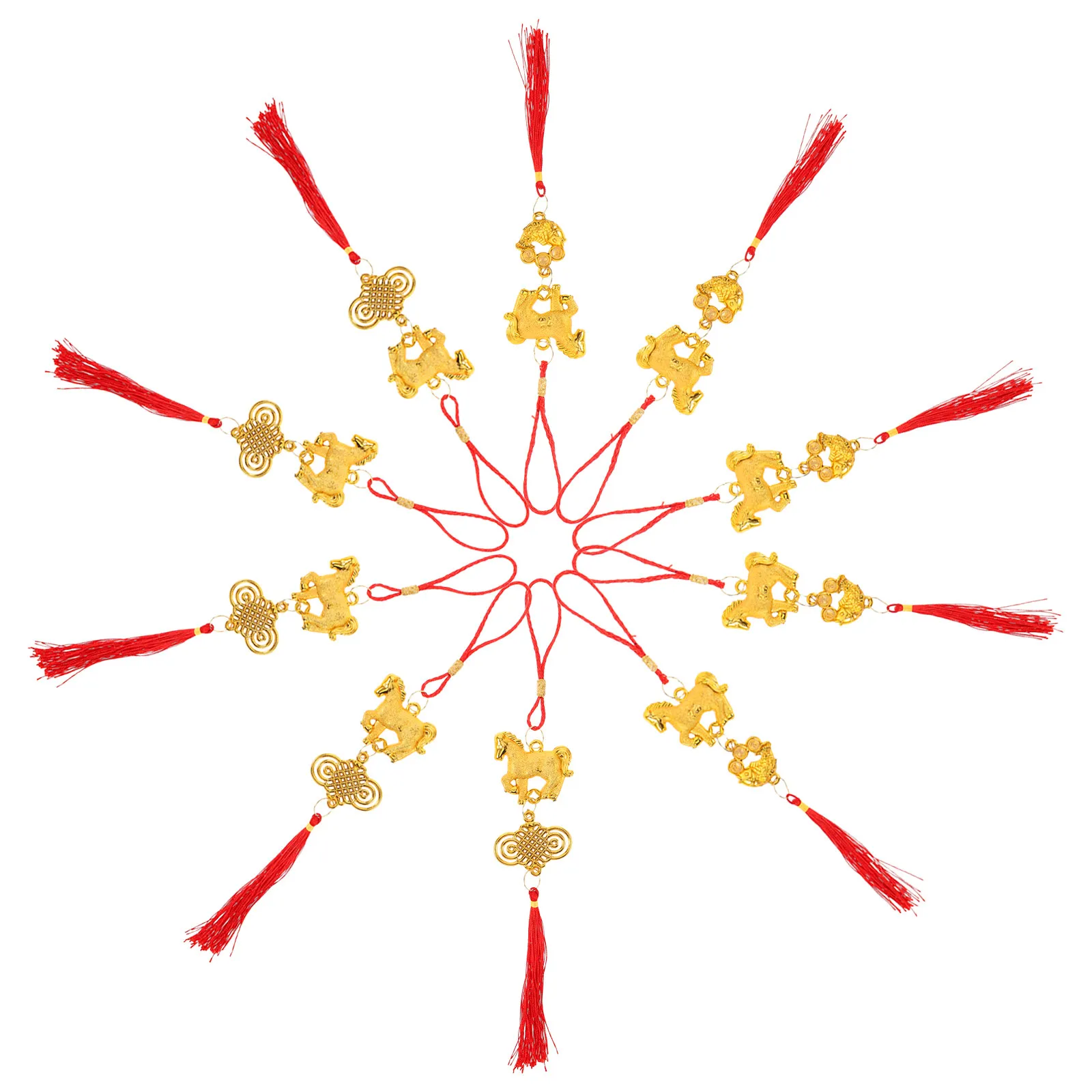 10pcs Year of the Horse Chinese New Year Ornaments – Red Tassel Lucky Charms for Home, Office, Car & Tree Decor