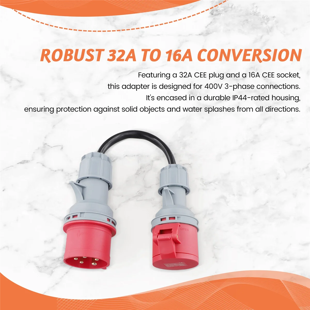 ABJG-5 Pin Red 32A Male to 16A Female -Adapter Gen Ev Charger Extension Cord Connector