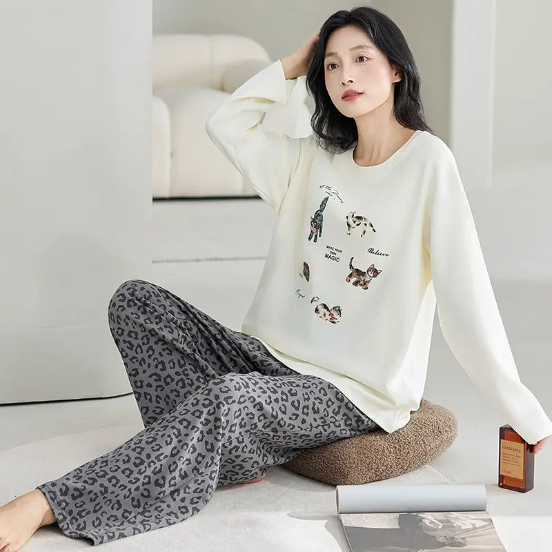 

Новые осенние пижамные комплекты из 100% хлопка с длинными рукавами для женщин, корейская милая одежда для сна с героями мультфильмов, домашняя одежда, Pijama Mujer, домашняя одежда