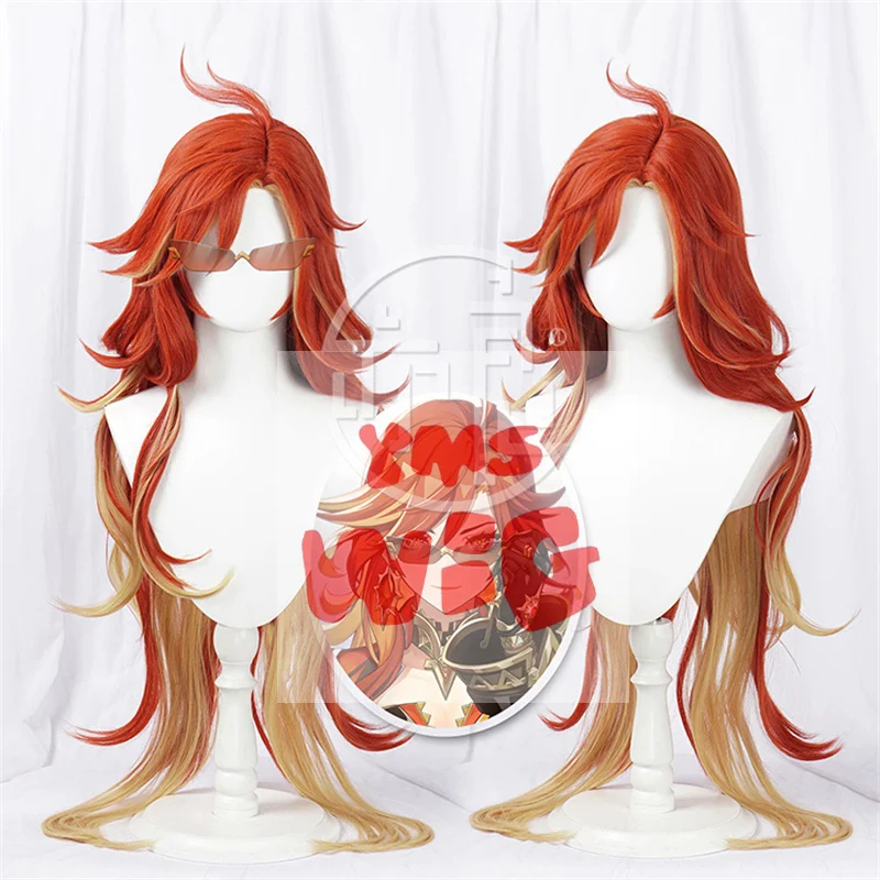 Game Genshin Impact Mavuika Cosplay Wig 100CM Long Curly Multi level Gradient Heat Resistant Synthetic Hair Halloween