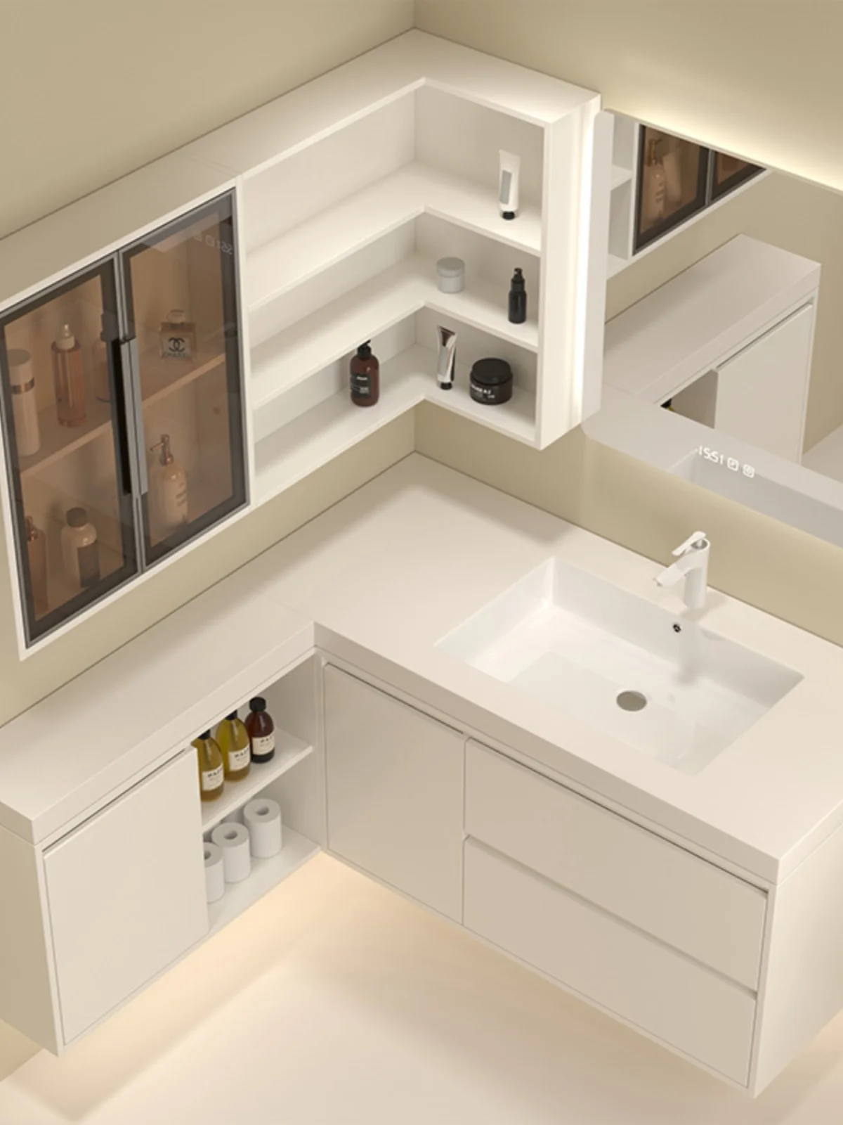 

Non-standard bathroom cabinet custom corner L-shaped wash basin cabinet combination corner washstand extension side cabinet wash