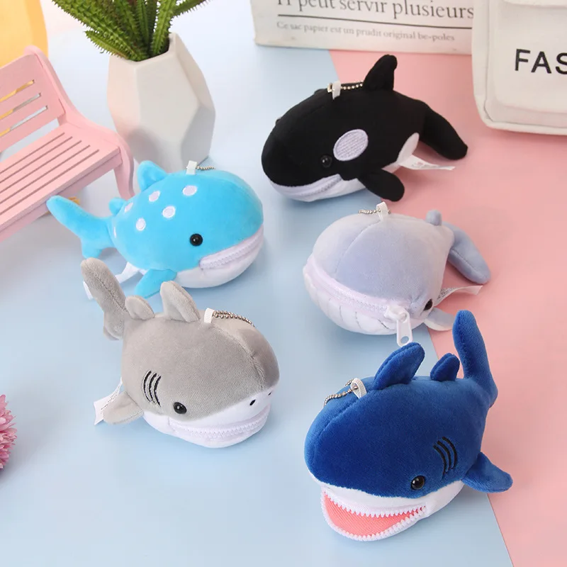 Cute Aquarium Creative Plush Hanging Bag Cartoon White Whale Toy Dolphin Shark Salamander Mini Wallet Pendant