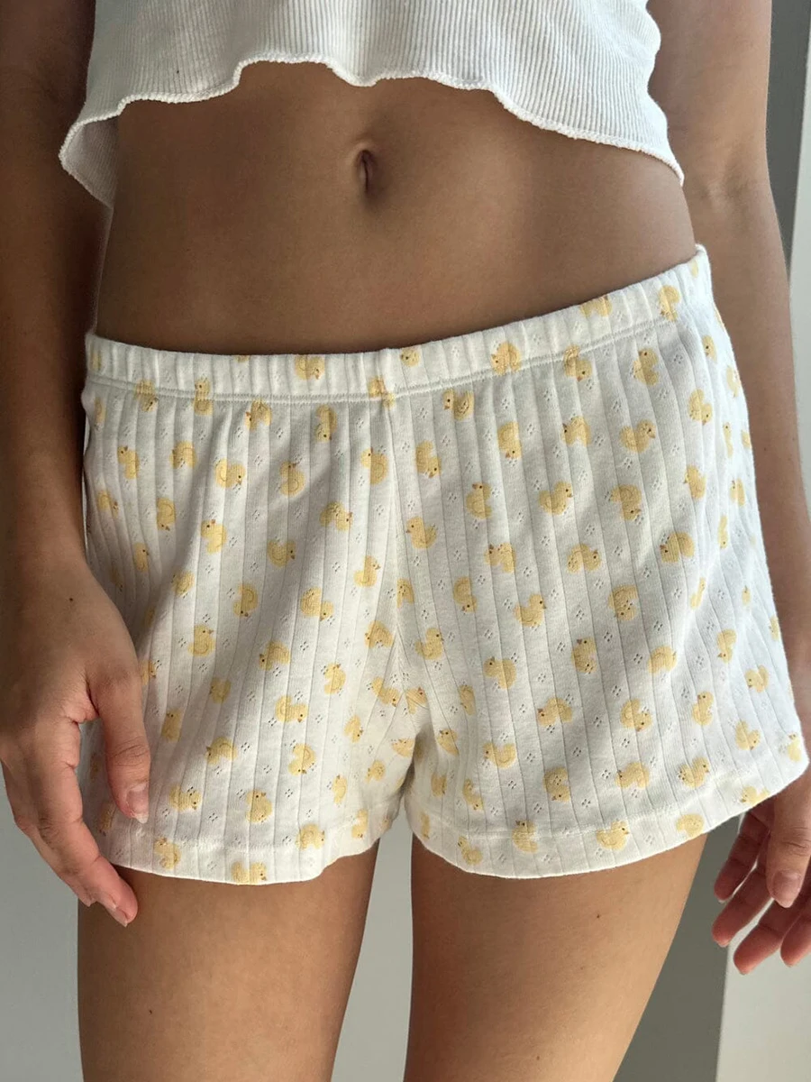 Little Yellow Duck Short Pants Women New Cotton Soft Casual Elastic High Waist Home Underwear Cute Sweet Cozy Pajama Shorts Y2K