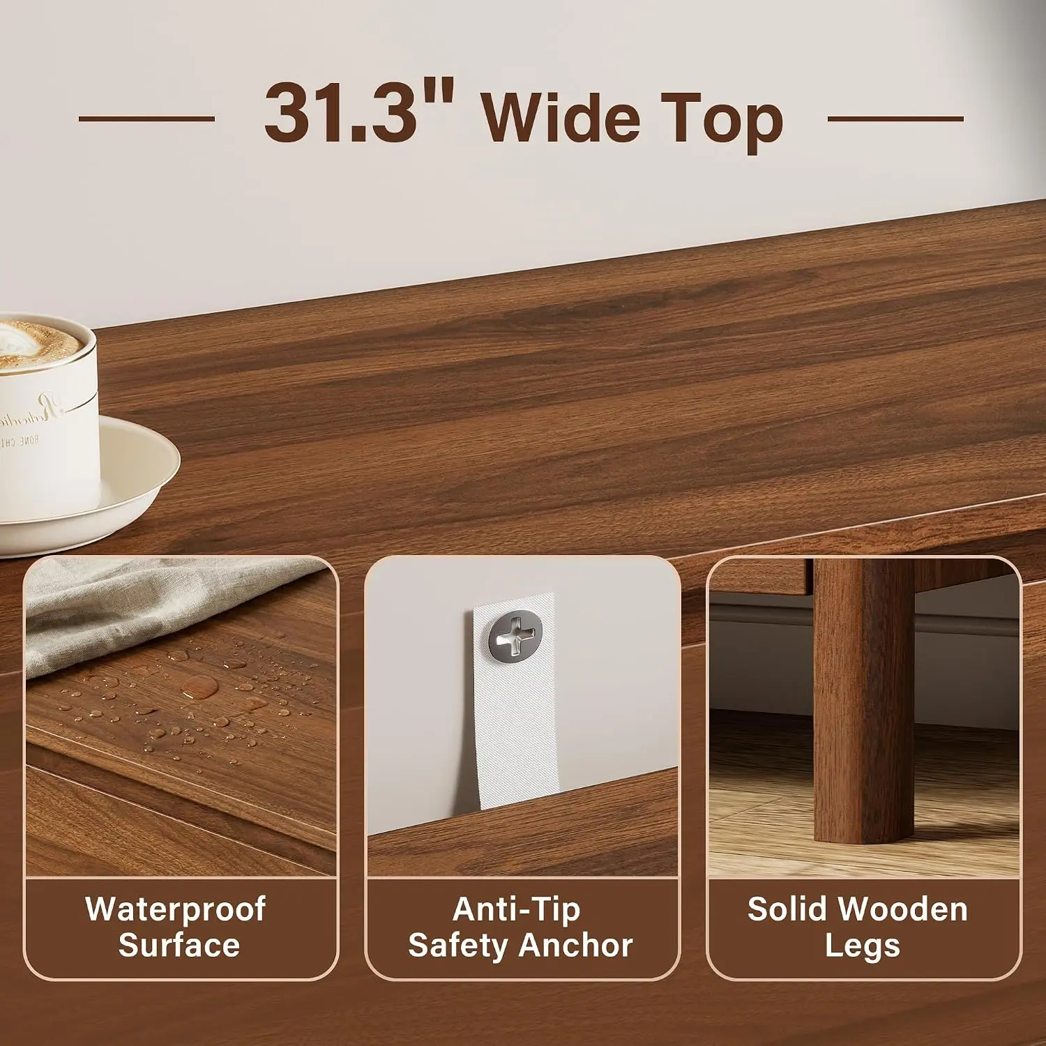 Five Drawer Wooden Storage Cabinet Vertical Tall Chest Of Drawers Organizer Unit With Solid Wood Legs Furniture For Bedroom Living Room Closet Entryway Walnut Brown One Pack view 3
