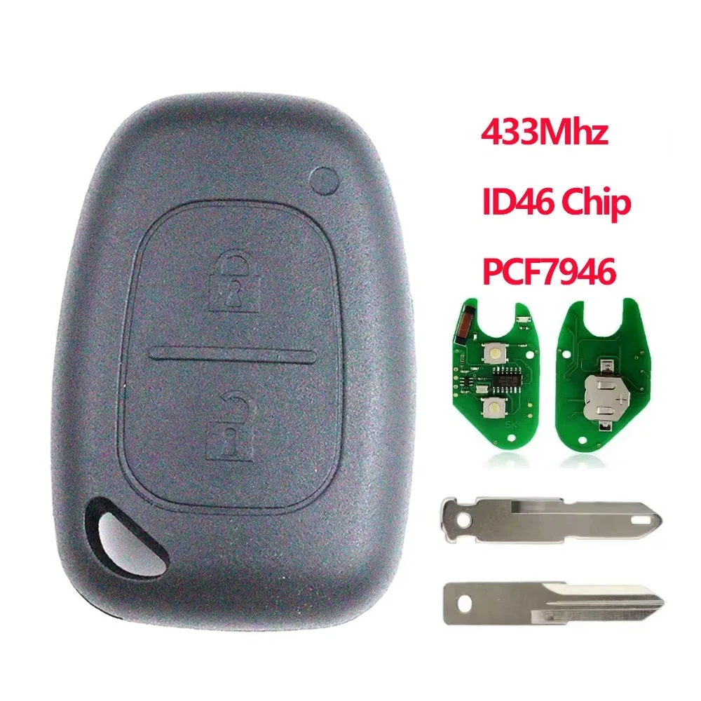 2BT Car Key Fob Shell Housing Case for Renault Traffic Primastar Master Kangoo Movano Vauxhall Vivaro/433Mhz ID46 PCF7946 Chip