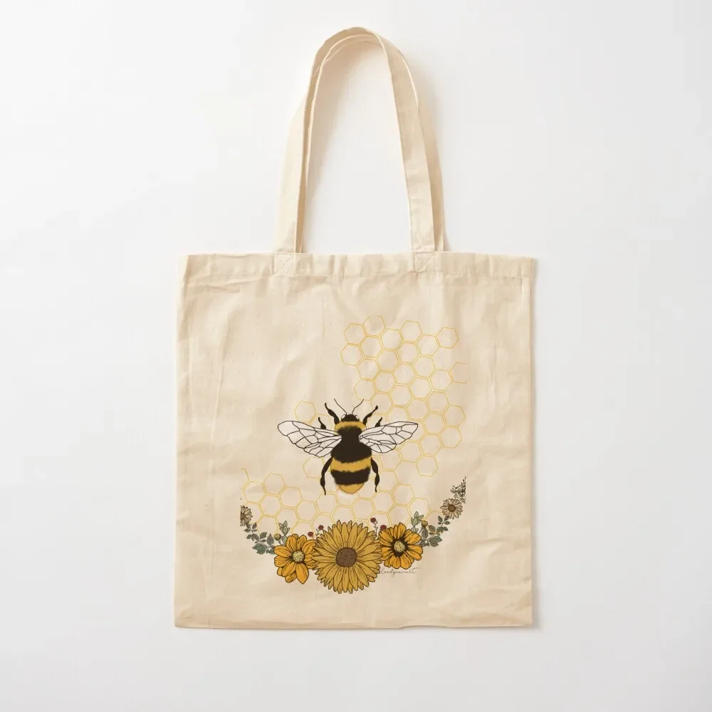 Sunflower Bee- Honey Comb Yellow Tote Bag custom fabric bag cloth bag woman Cloth bags