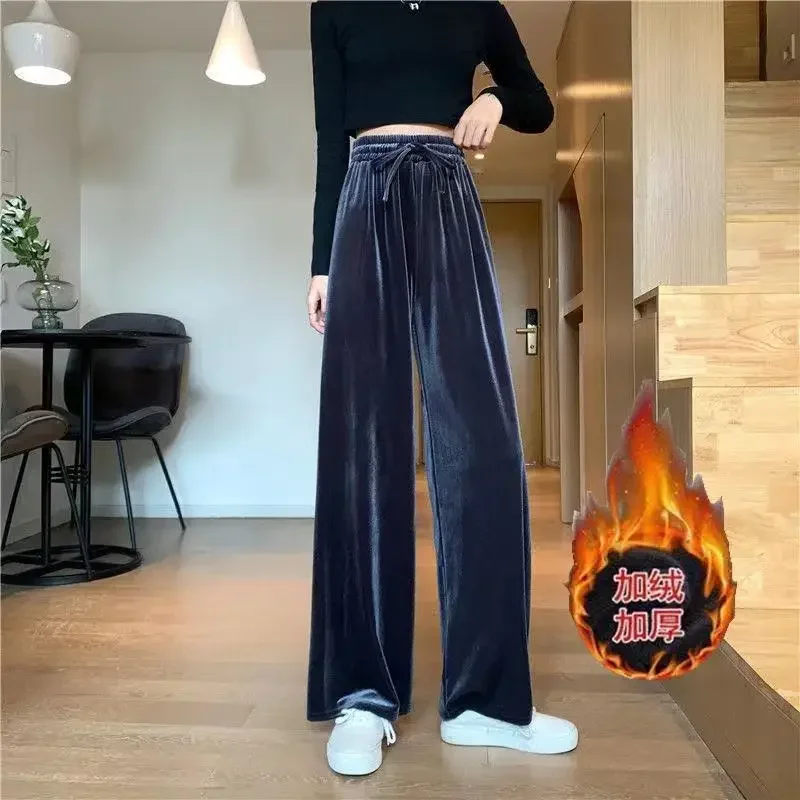 

Autumn Winter Korean Velvet Wide Leg Pants Women High Waist Slim Fit Trousers Fashion Casual Vintage Pants Y2k Clothes