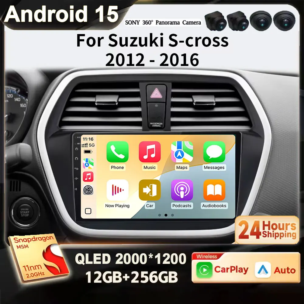 Para Suzuki SX4 2 s-cross 2012 - 2016 Android 15 2K QLED inalámbrico CarPlay Auto Radio GPS RDS WiFi BT 4G Multimedia estéreo DSP