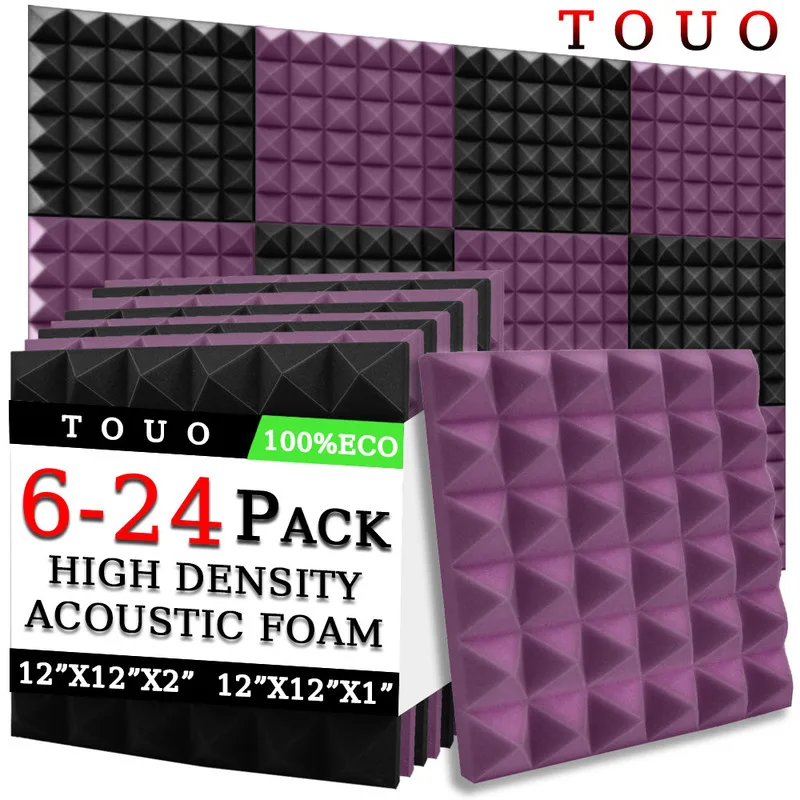 TOUO Acoustic Foam 6/12/24 Pcs Sound Absorbing Soundproofing Treatment Offices Acoustic Treatment Pyramid Soundproof Material