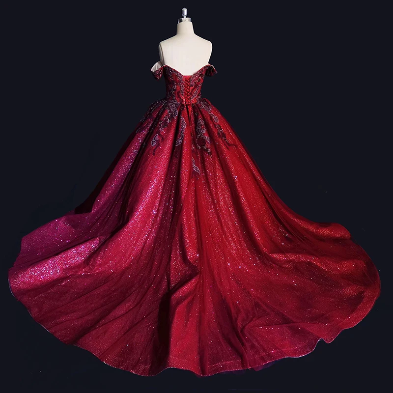 Elegant Red Quinceanera Dresses Off Shoulder Lace Up Sweetheart Sequins Appliques Ball Gown Party Dress DY9412 Кунсены