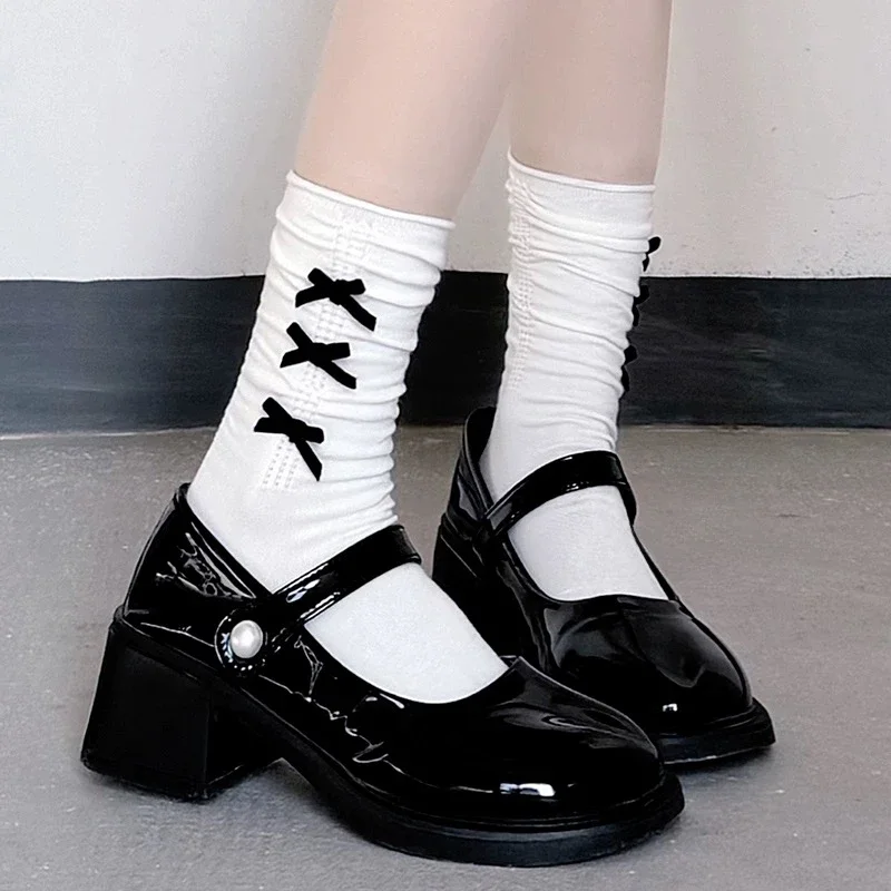 Solid Color Black White Elastic Long Socks Kawaii Socks Japanese Fashion Velvet Bow JK Sweet Girls Lolita Socks Women Gifts